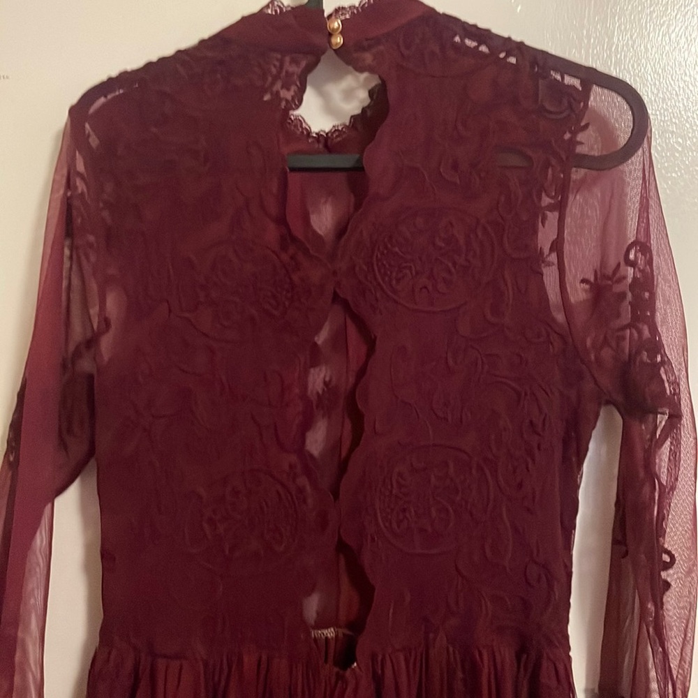 Burgundy lace detail midi dress size M